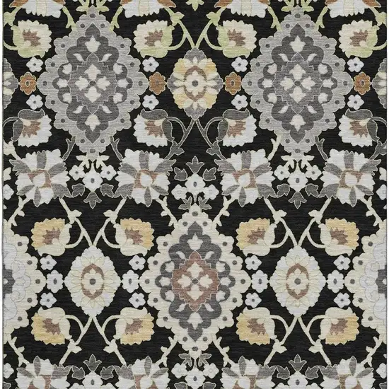 Black Gold And Gray Oriental Washable Area Rug With UV Protection Photo 3
