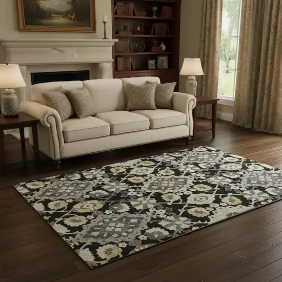 Black Gold And Gray Oriental Washable Area Rug With UV Protection Photo 2