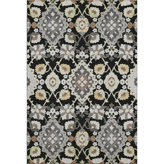 Black Gold And Gray Oriental Washable Area Rug With UV Protection Photo 1