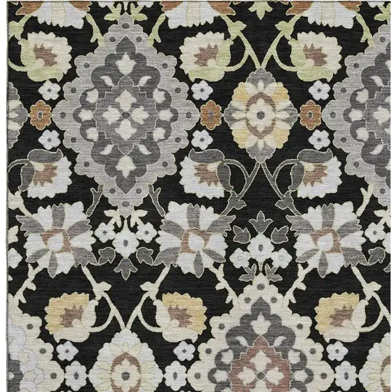 Black Gold And Gray Oriental Washable Area Rug With UV Protection Photo 2