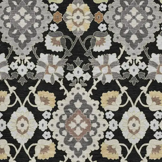 Black Gold And Gray Oriental Washable Area Rug With UV Protection Photo 2