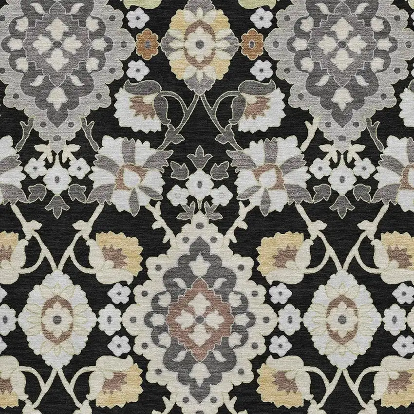 Black Gold And Gray Oriental Washable Area Rug With UV Protection Photo 2