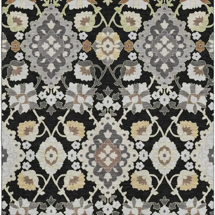 Black Gold And Gray Oriental Washable Area Rug With UV Protection Photo 3