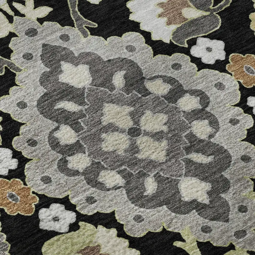 Black Gold And Gray Oriental Washable Area Rug With UV Protection Photo 9