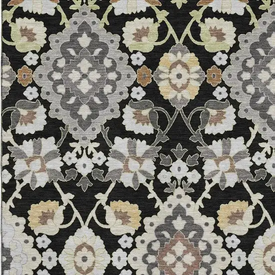 Black Gold And Gray Oriental Washable Area Rug With UV Protection Photo 2