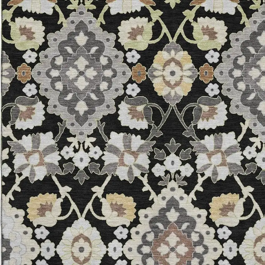 Black Gold And Gray Oriental Washable Area Rug With UV Protection Photo 2
