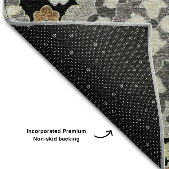 Black Gold And Gray Oriental Washable Area Rug With UV Protection Photo 6