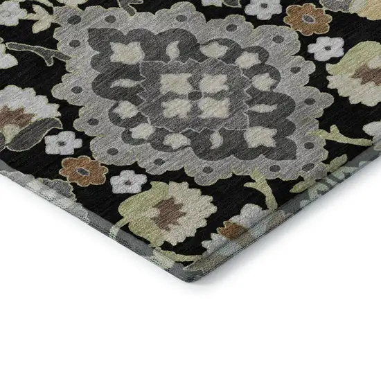 Black Gold And Gray Oriental Washable Area Rug With UV Protection Photo 7