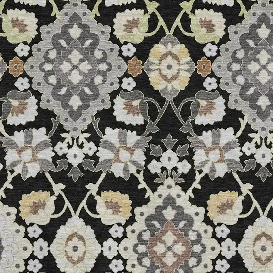 Black Gold And Gray Oriental Washable Area Rug With UV Protection Photo 2