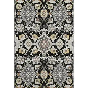 Photo of Black Gold And Gray Oriental Washable Area Rug With UV Protection