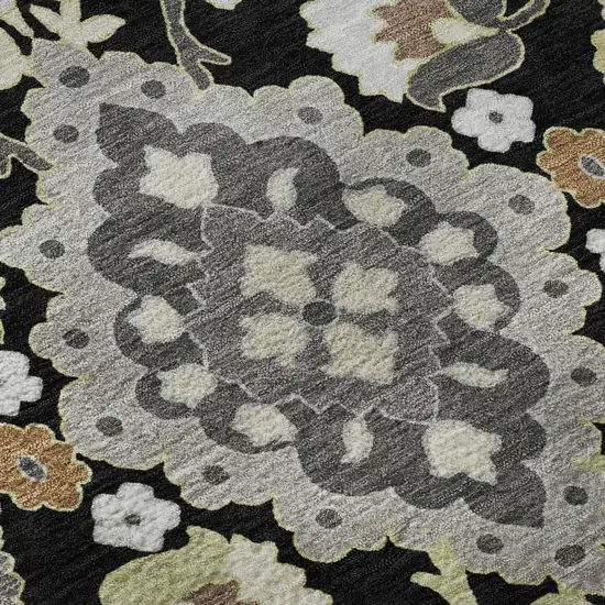 Black Gold And Gray Oriental Washable Area Rug With UV Protection Photo 9