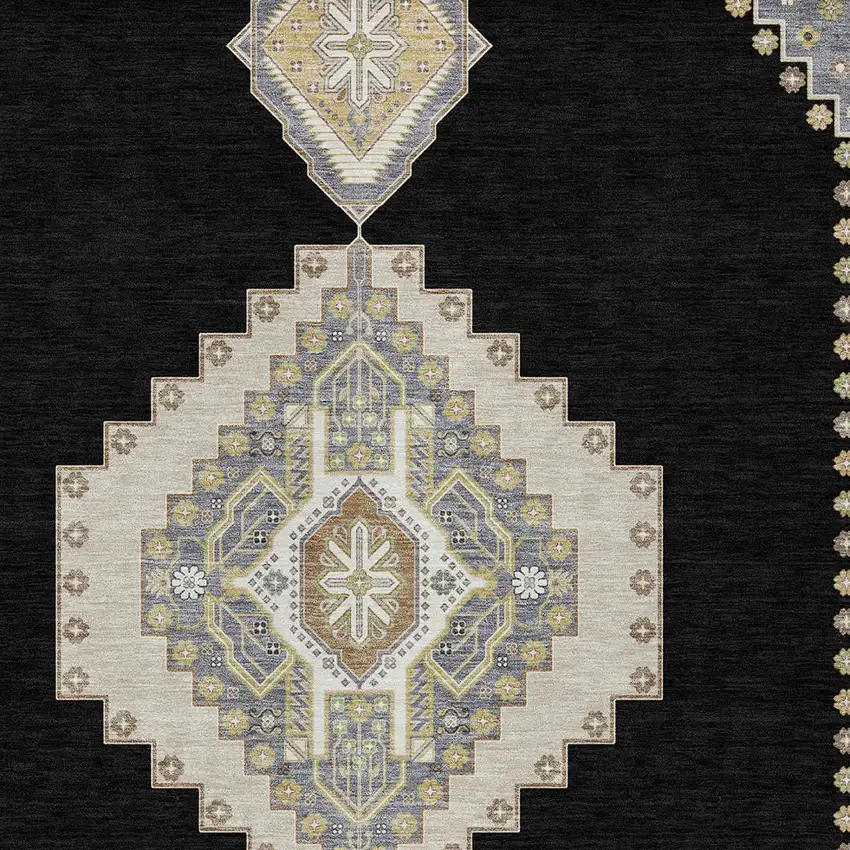 Black Gold And Gray Oriental Washable Indoor Outdoor Area Rug Photo 6