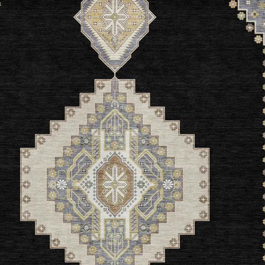 Black Gold And Gray Oriental Washable Indoor Outdoor Area Rug Photo 6