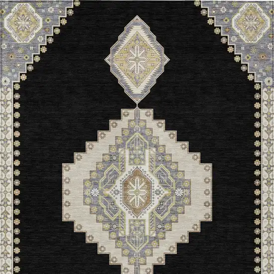Black Gold And Gray Oriental Washable Indoor Outdoor Area Rug Photo 7