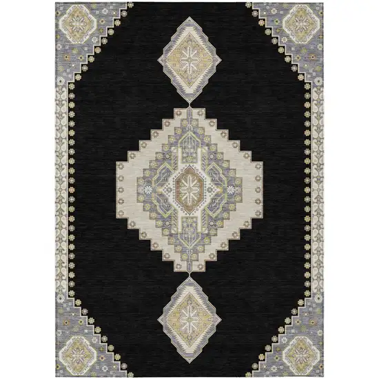 Black Gold And Gray Oriental Washable Indoor Outdoor Area Rug Photo 2