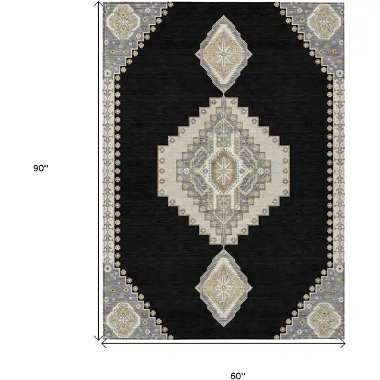 Black Gold And Gray Oriental Washable Indoor Outdoor Area Rug Photo 3