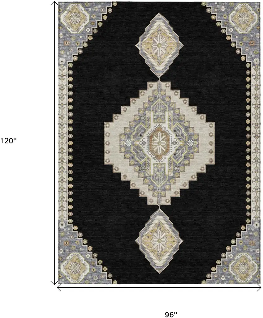 Black Gold And Gray Oriental Washable Indoor Outdoor Area Rug Photo 3