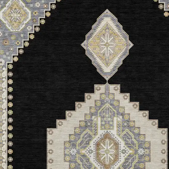 Black Gold And Gray Oriental Washable Indoor Outdoor Area Rug Photo 6
