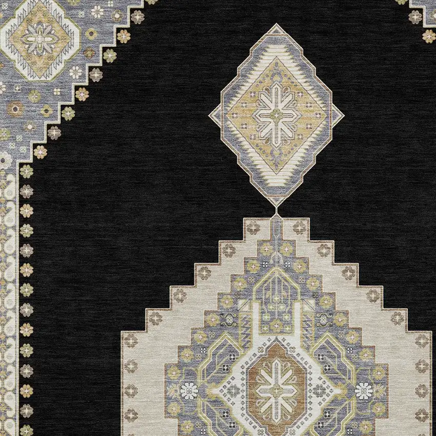 Black Gold And Gray Oriental Washable Indoor Outdoor Area Rug Photo 6
