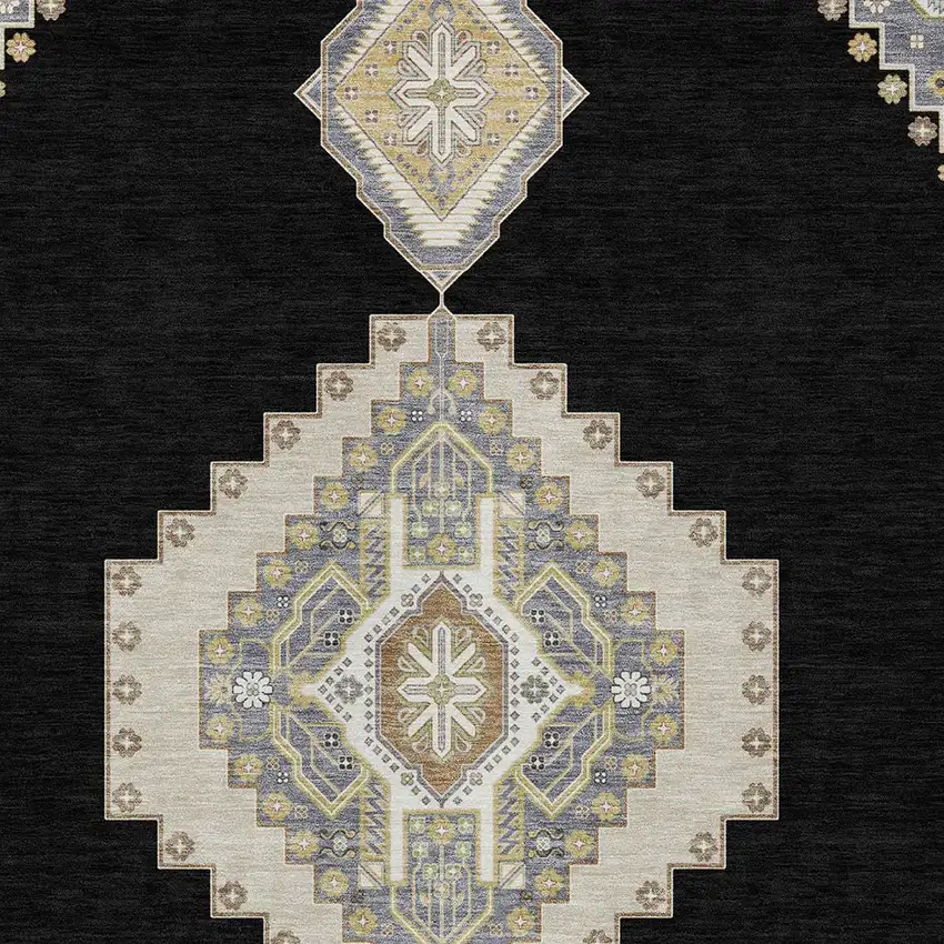 Black Gold And Gray Oriental Washable Indoor Outdoor Area Rug Photo 6