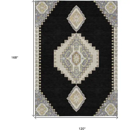 Black Gold And Gray Oriental Washable Indoor Outdoor Area Rug Photo 3