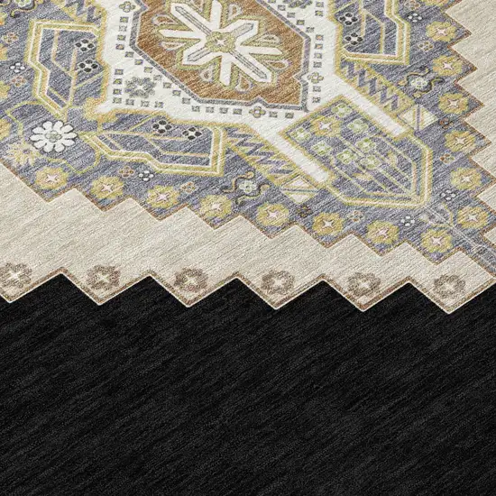 Black Gold And Gray Oriental Washable Indoor Outdoor Area Rug Photo 4