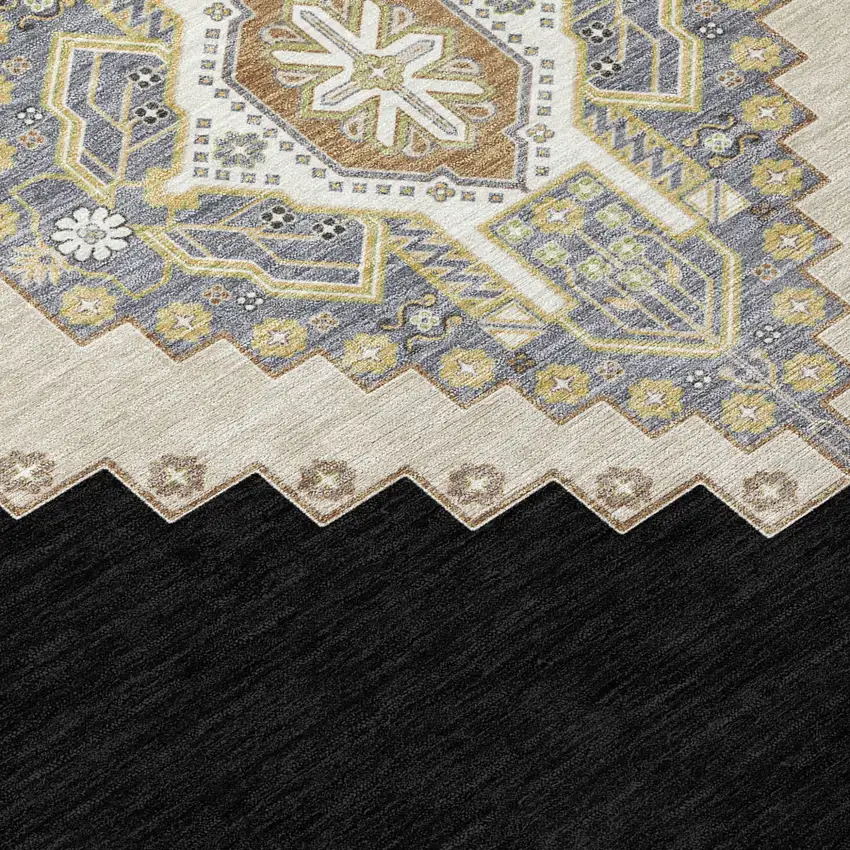 Black Gold And Gray Oriental Washable Indoor Outdoor Area Rug Photo 4