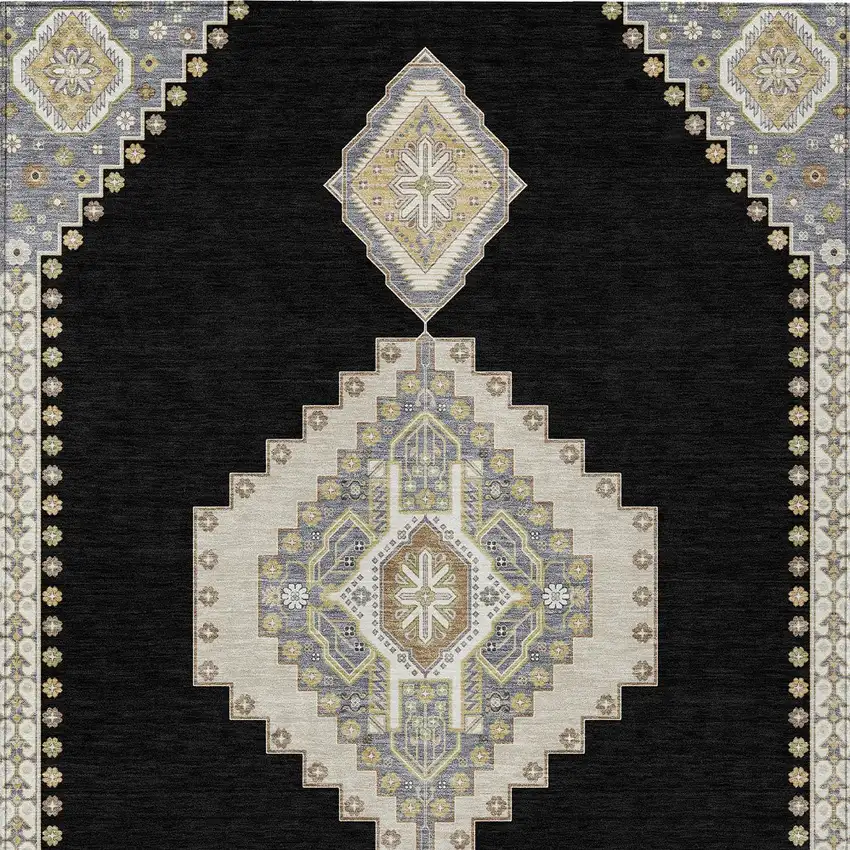 Black Gold And Gray Oriental Washable Indoor Outdoor Area Rug Photo 7