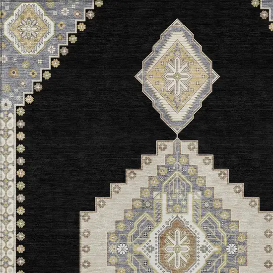 Black Gold And Gray Oriental Washable Indoor Outdoor Area Rug Photo 6