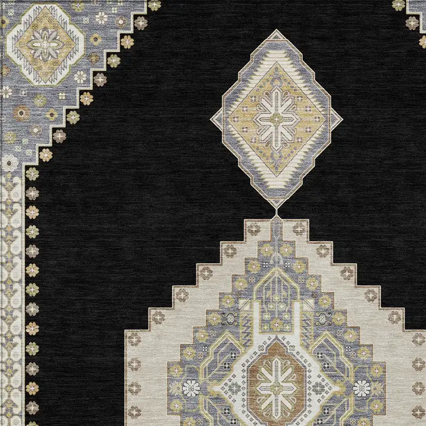 Black Gold And Gray Oriental Washable Indoor Outdoor Area Rug Photo 6