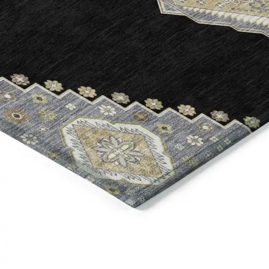 Black Gold And Gray Oriental Washable Indoor Outdoor Area Rug Photo 5