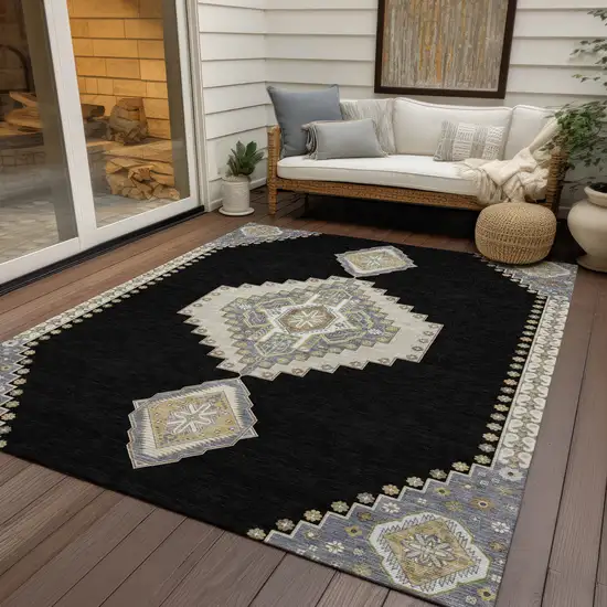 Black Gold And Gray Oriental Washable Indoor Outdoor Area Rug Photo 8