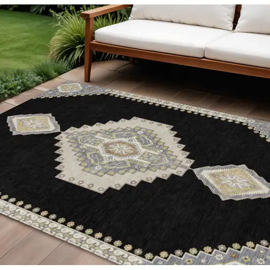 Black Gold And Gray Oriental Washable Indoor Outdoor Area Rug Photo 1