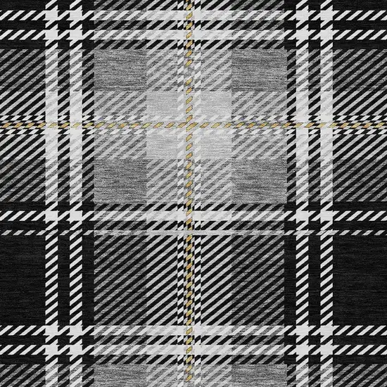 Black Gold And Gray Plaid Washable Indoor Outdoor Area Rug Photo 4