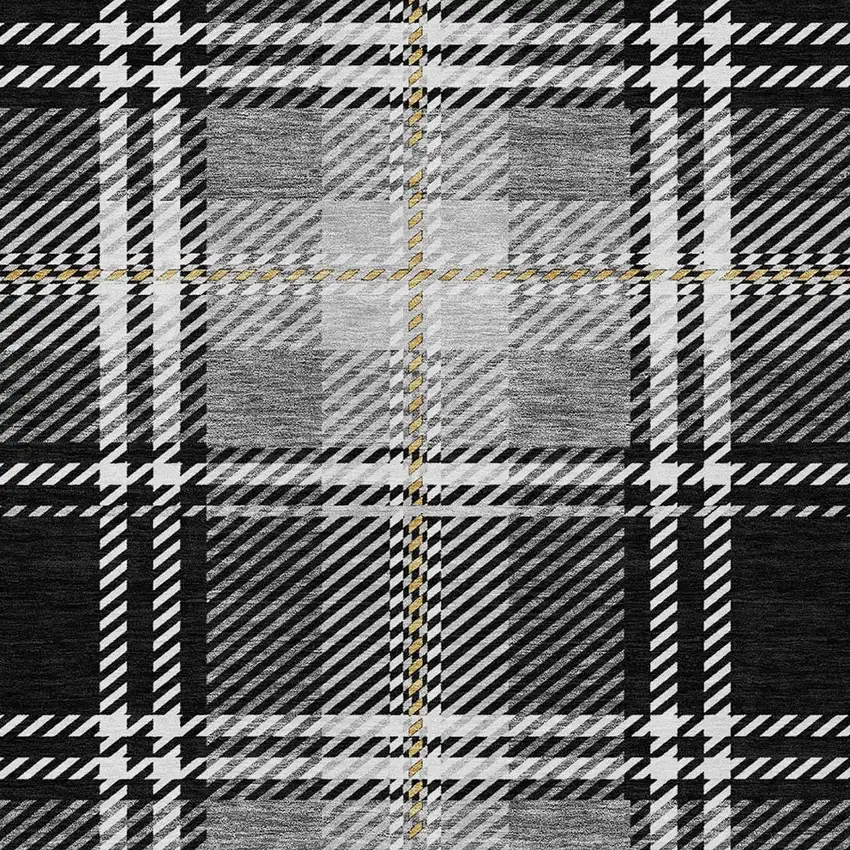 Black Gold And Gray Plaid Washable Indoor Outdoor Area Rug Photo 4