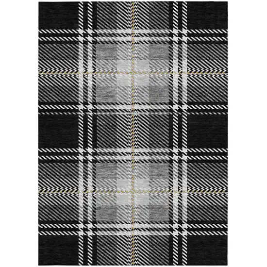 Black Gold And Gray Plaid Washable Indoor Outdoor Area Rug Photo 4