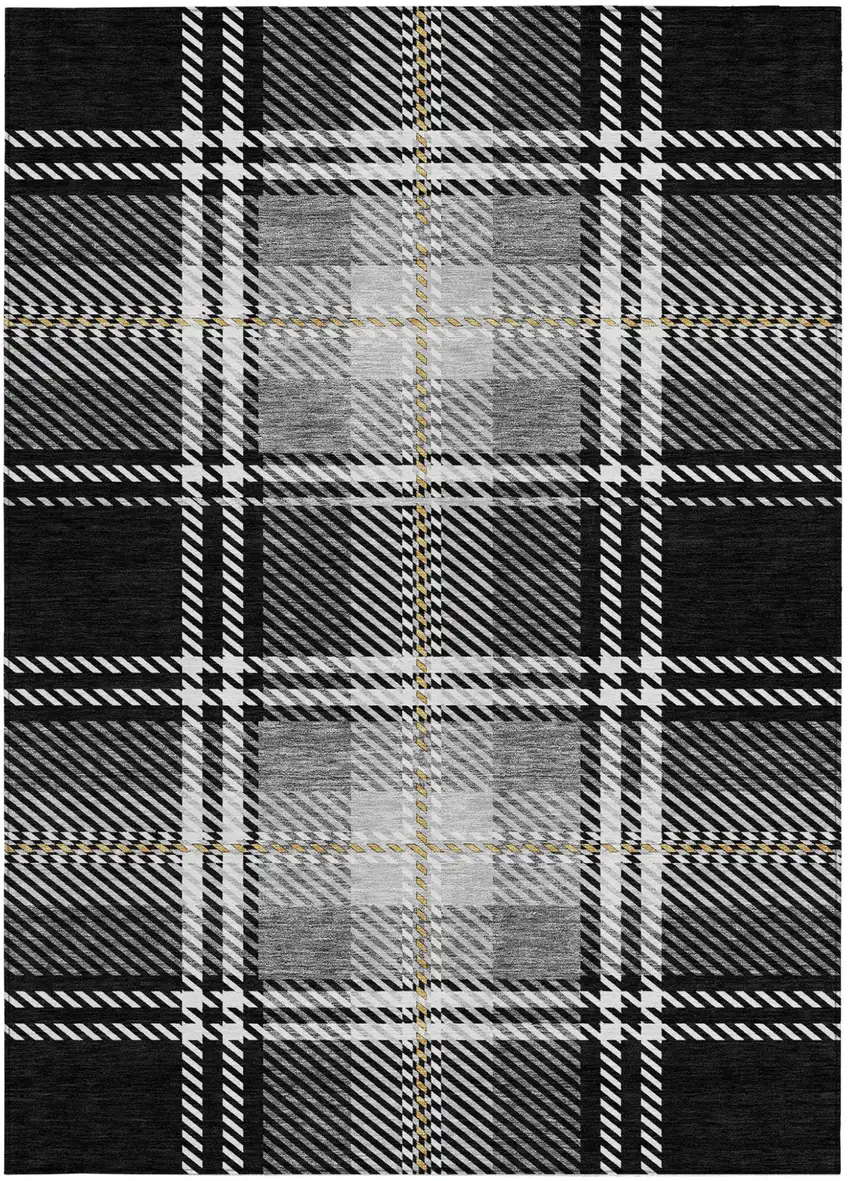 Black Gold And Gray Plaid Washable Indoor Outdoor Area Rug Photo 4