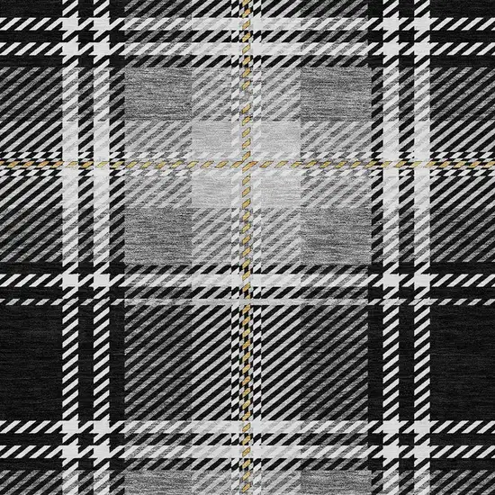 Black Gold And Gray Plaid Washable Indoor Outdoor Area Rug Photo 4