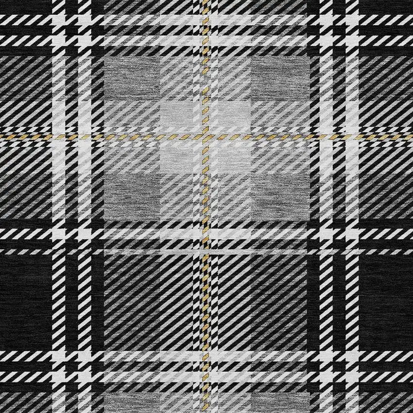 Black Gold And Gray Plaid Washable Indoor Outdoor Area Rug Photo 4