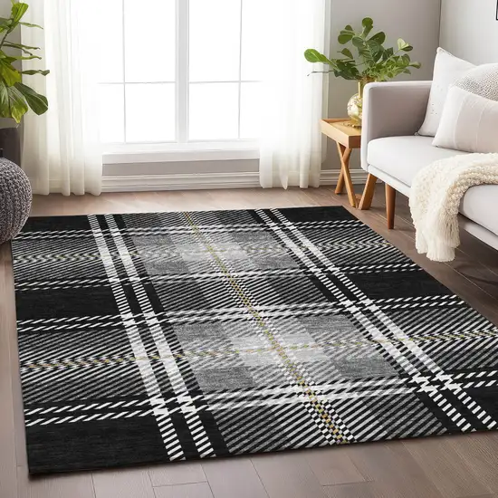 Black Gold And Gray Plaid Washable Indoor Outdoor Area Rug Photo 7
