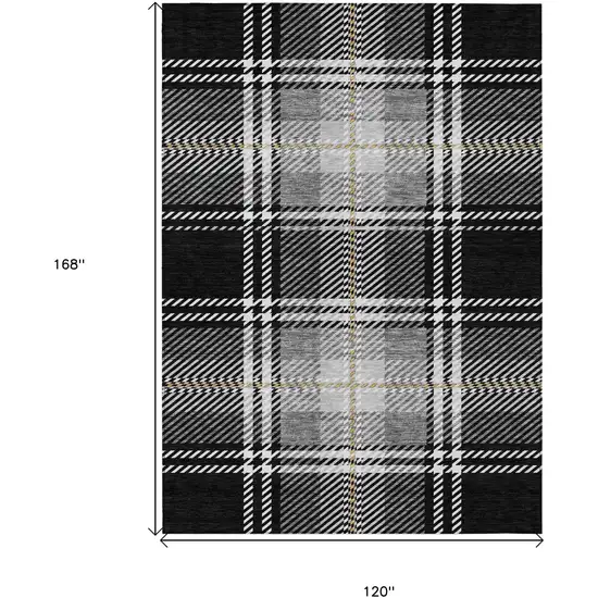 Black Gold And Gray Plaid Washable Indoor Outdoor Area Rug Photo 3