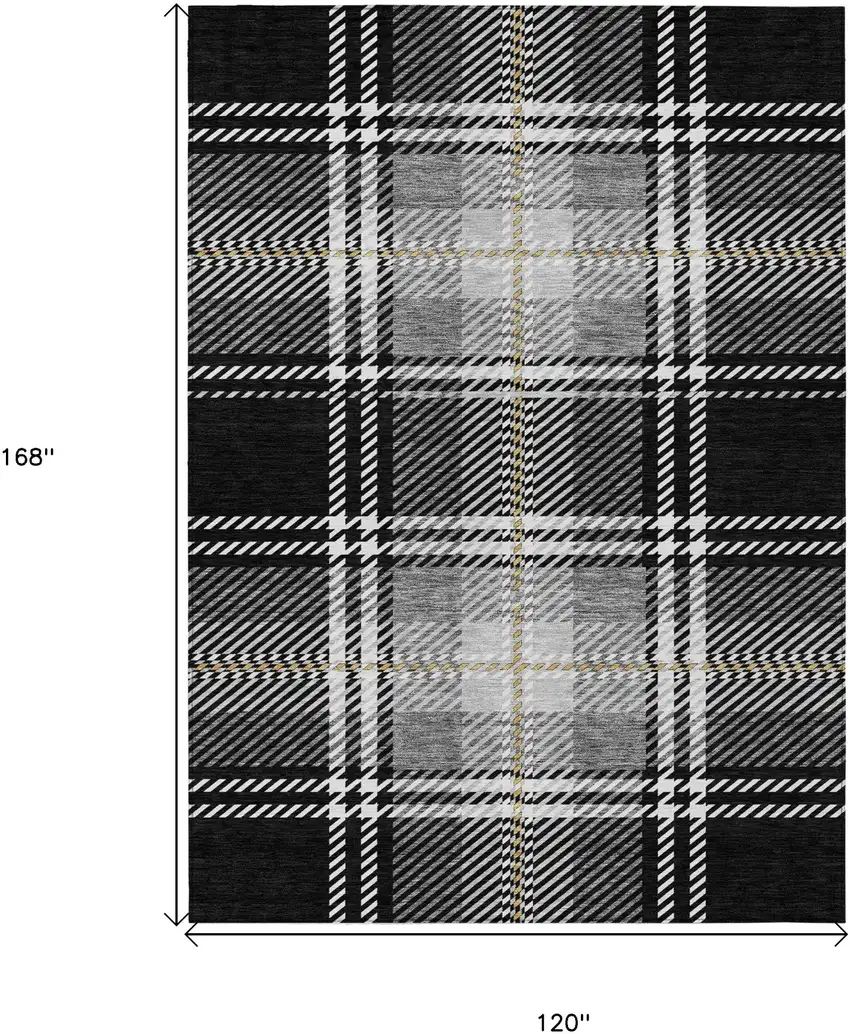 Black Gold And Gray Plaid Washable Indoor Outdoor Area Rug Photo 3