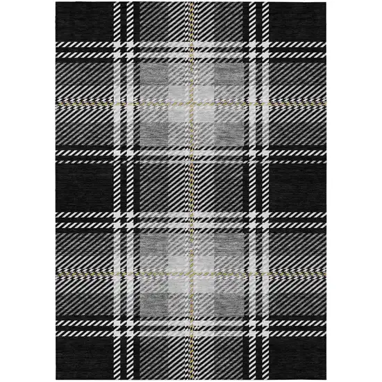 Black Gold And Gray Plaid Washable Indoor Outdoor Area Rug Photo 2