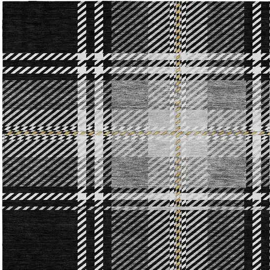 Black Gold And Gray Plaid Washable Indoor Outdoor Area Rug Photo 4