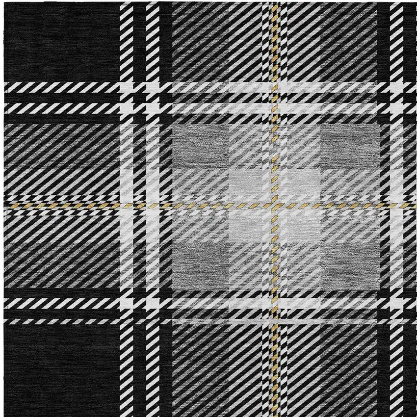 Black Gold And Gray Plaid Washable Indoor Outdoor Area Rug Photo 4