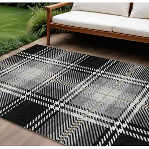 Photo of Black Gold And Gray Plaid Washable Indoor Outdoor Area Rug