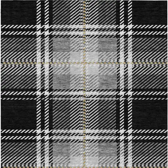 Black Gold And Gray Plaid Washable Indoor Outdoor Area Rug Photo 5