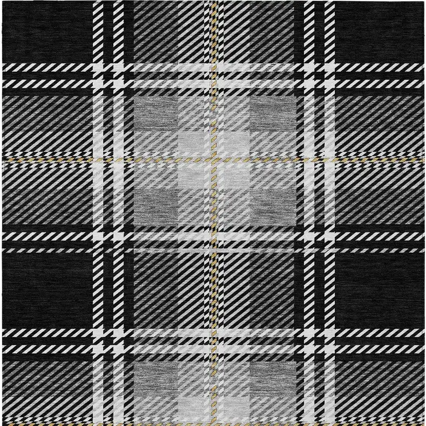 Black Gold And Gray Plaid Washable Indoor Outdoor Area Rug Photo 5