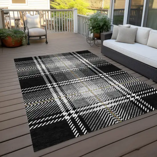 Black Gold And Gray Plaid Washable Indoor Outdoor Area Rug Photo 9