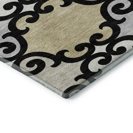 Black Gold And Gray Trellis Washable Area Rug With UV Protection Photo 7